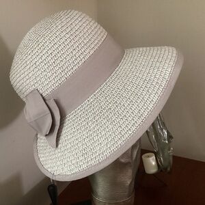 NWT Lauren Conrad Gray straw summer, gray straw hat with adjustable band and bow